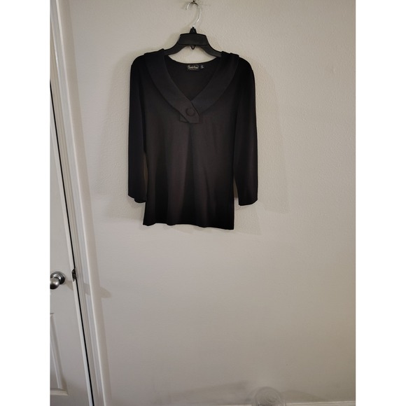 Voodoo Vixen Tops - Voodoo Vixen Black Vintage Style Shawl Collar Button 3/4 Sleeve Knit Top Large